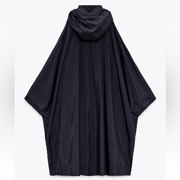 Zara limited edition hooded poncho coat size medium navy blue - Picture 2 of 9